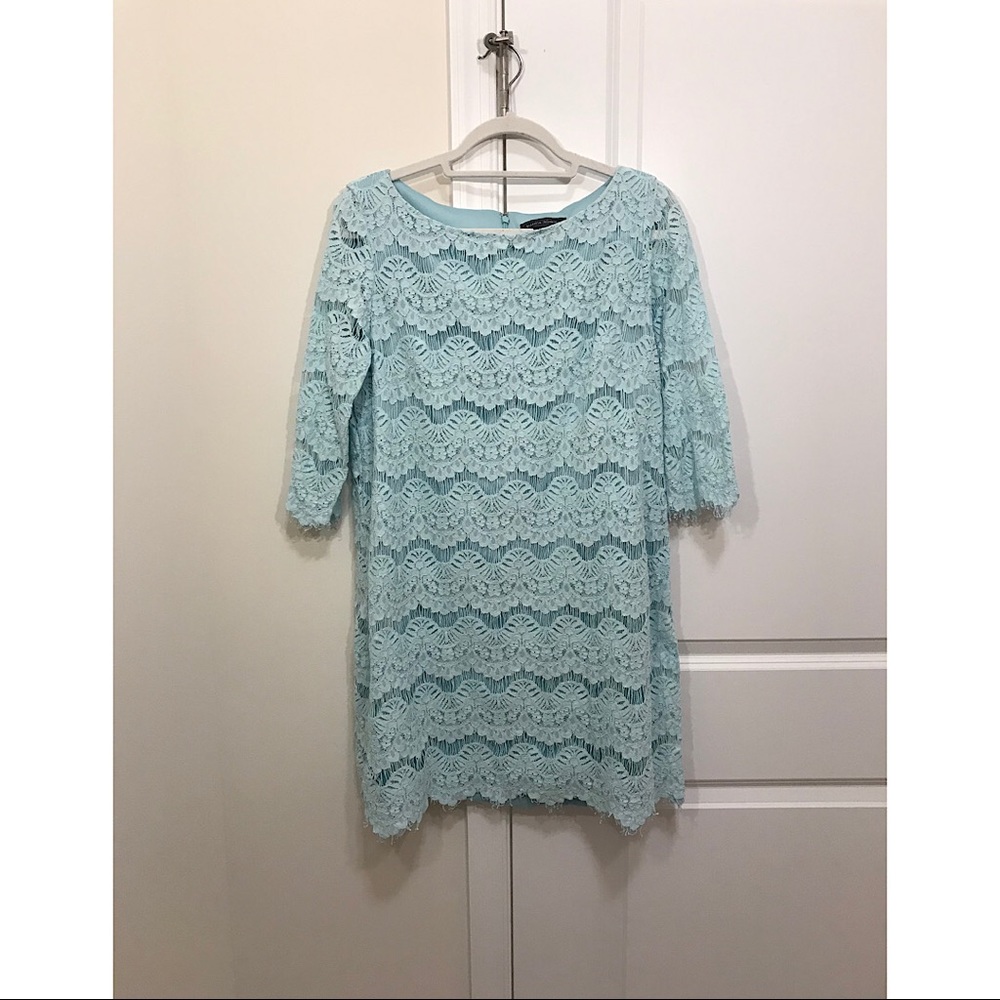 Blue Scallop Lace 3/4 Sleeve Dress